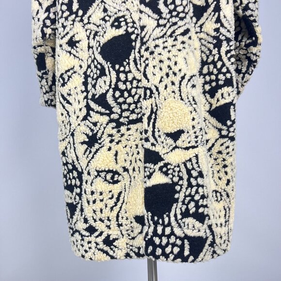 NWOT Farm Rio Midnight Leo Long Cardigan Wool Blend Coat Size XL Black Cream - Picture 9 of 14